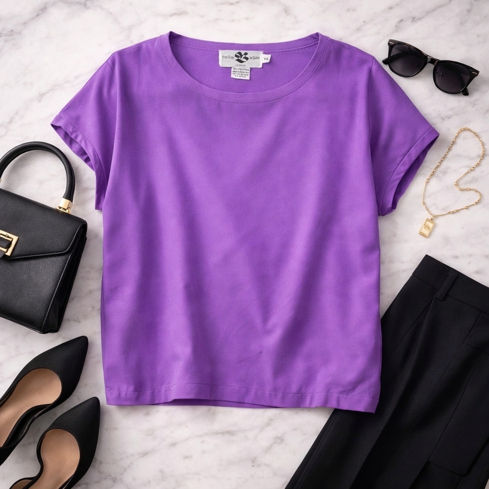 Vintage The Bay La Baie Purple Blouse Size 14 | 90s Minimalist Short Sleeve Top